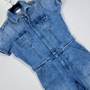 Intempo Denim Jumpsuit Women's Size 8 Short Sleeve Blue Jean Romper Pants